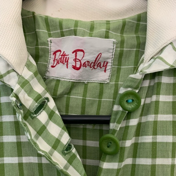 vintage 1950s green gingham fit and flare dress size xs/s betty barclay - Picture 6 of 8
